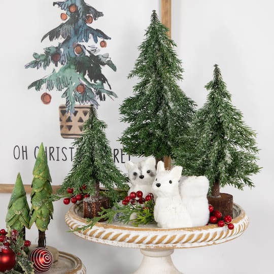 14" Unlit Frosted Icy Pine Christmas Tree in Jute Base